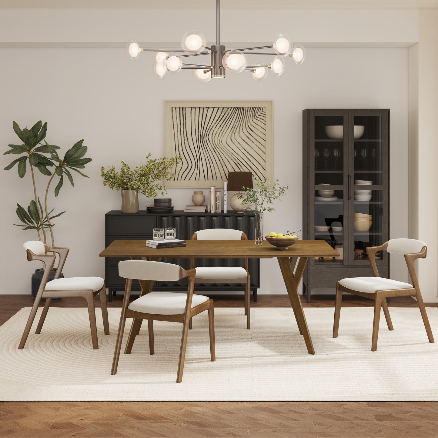 Roundhill Furniture Lavin Modern 5-Piece Dining Set, Walnut Finished Dining Table with 4 Chairs
