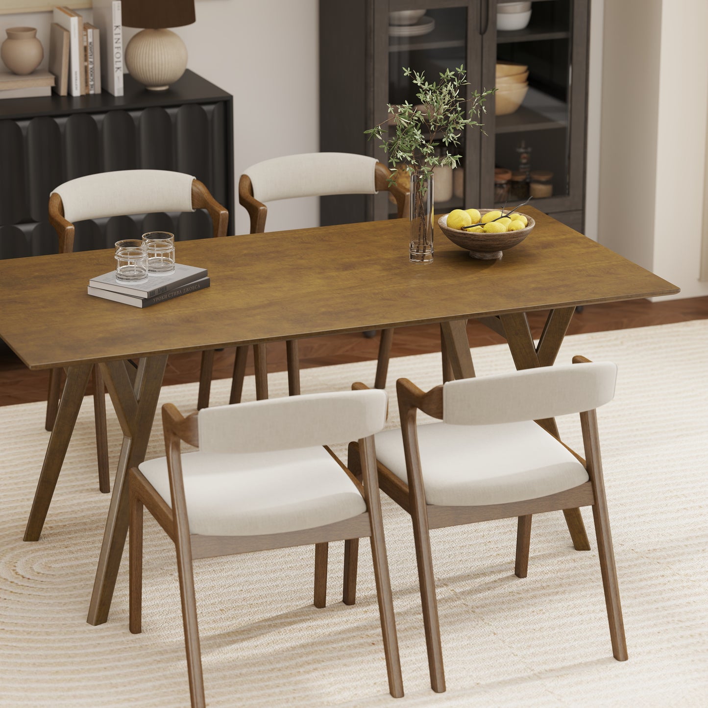 Roundhill Furniture Lavin Modern 5-Piece Dining Set, Walnut Finished Dining Table with 4 Chairs