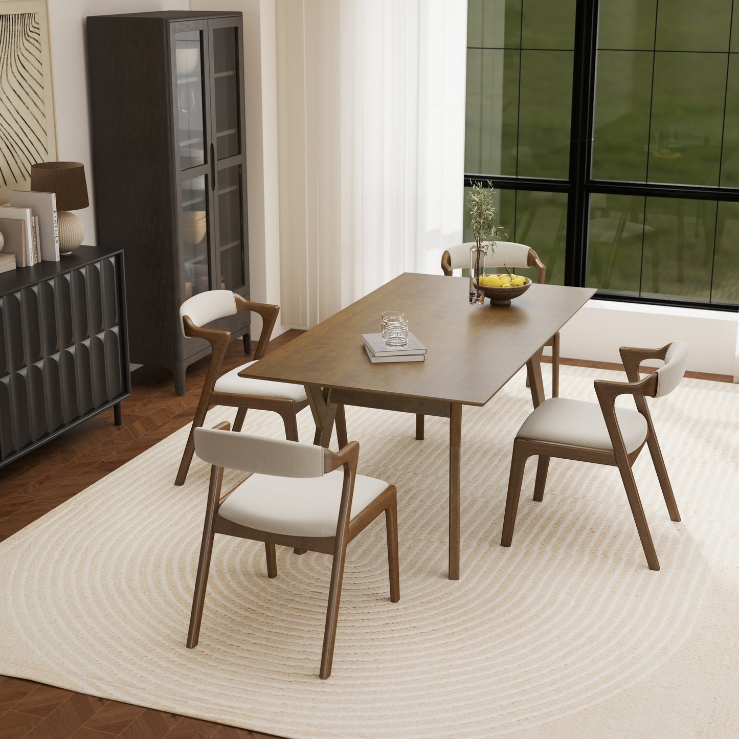 Roundhill Furniture Lavin Modern 5-Piece Dining Set, Walnut Finished Dining Table with 4 Chairs