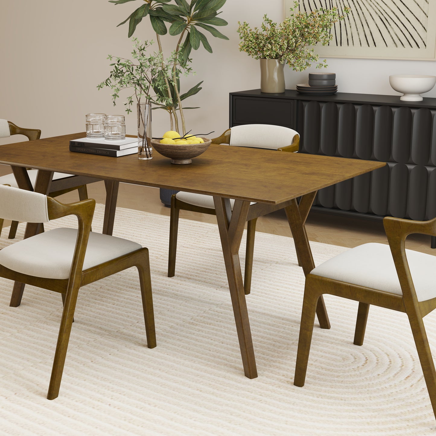 Roundhill Furniture Lavin Modern 5-Piece Dining Set, Walnut Finished Dining Table with 4 Chairs