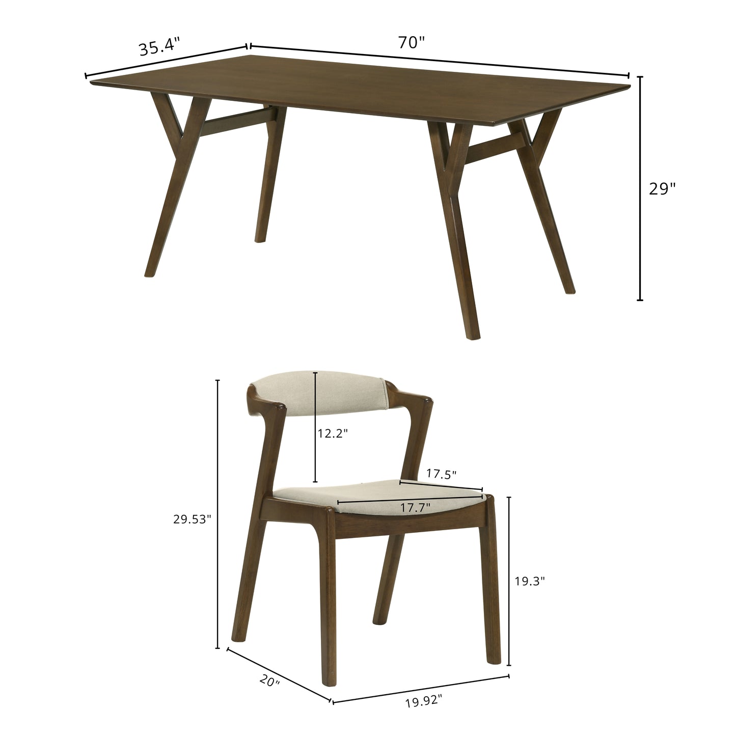 Roundhill Furniture Lavin Modern 5-Piece Dining Set, Walnut Finished Dining Table with 4 Chairs