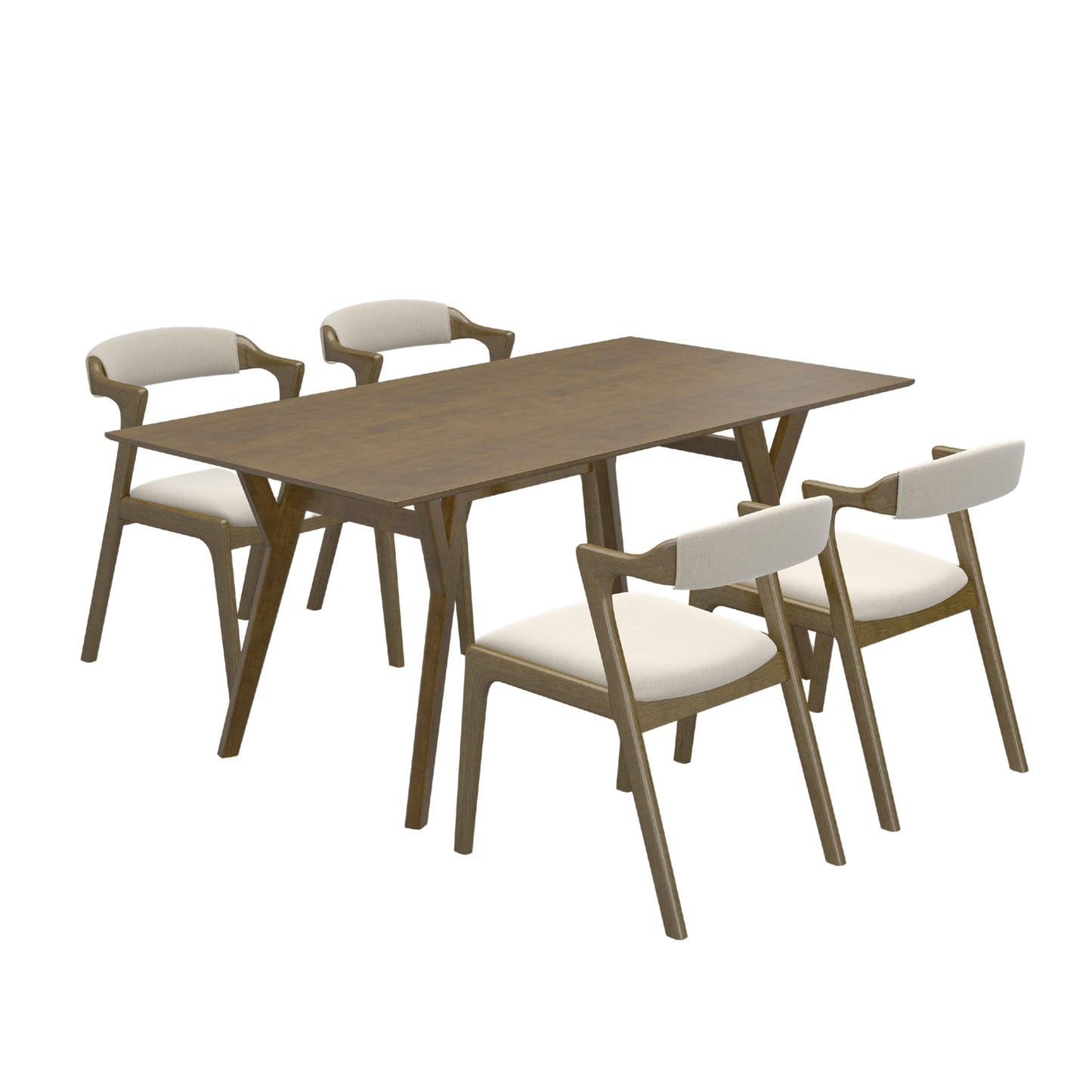 Roundhill Furniture Lavin Modern 5-Piece Dining Set, Walnut Finished Dining Table with 4 Chairs