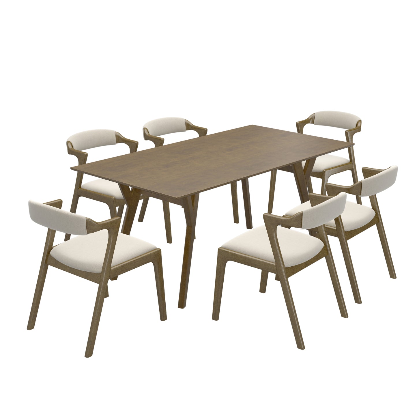 Roundhill Furniture Lavin Modern 7-Piece Dining Set, Walnut Finished Dining Table with 6 Chairs