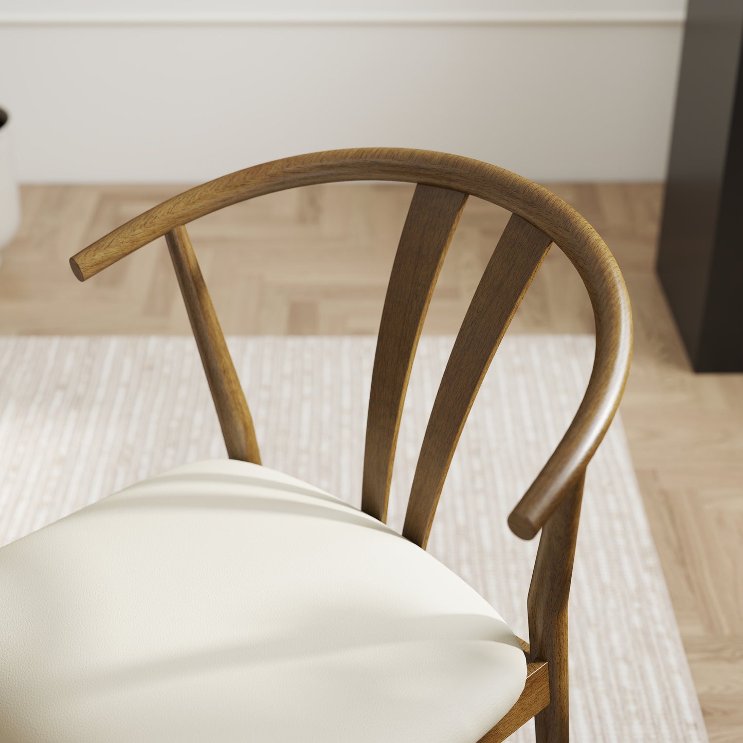 Roundhill Furniture Lavin Modern 5-Piece Dining Set, Dining Table with 2 Walnut and 2 Black Wishbone Chairs