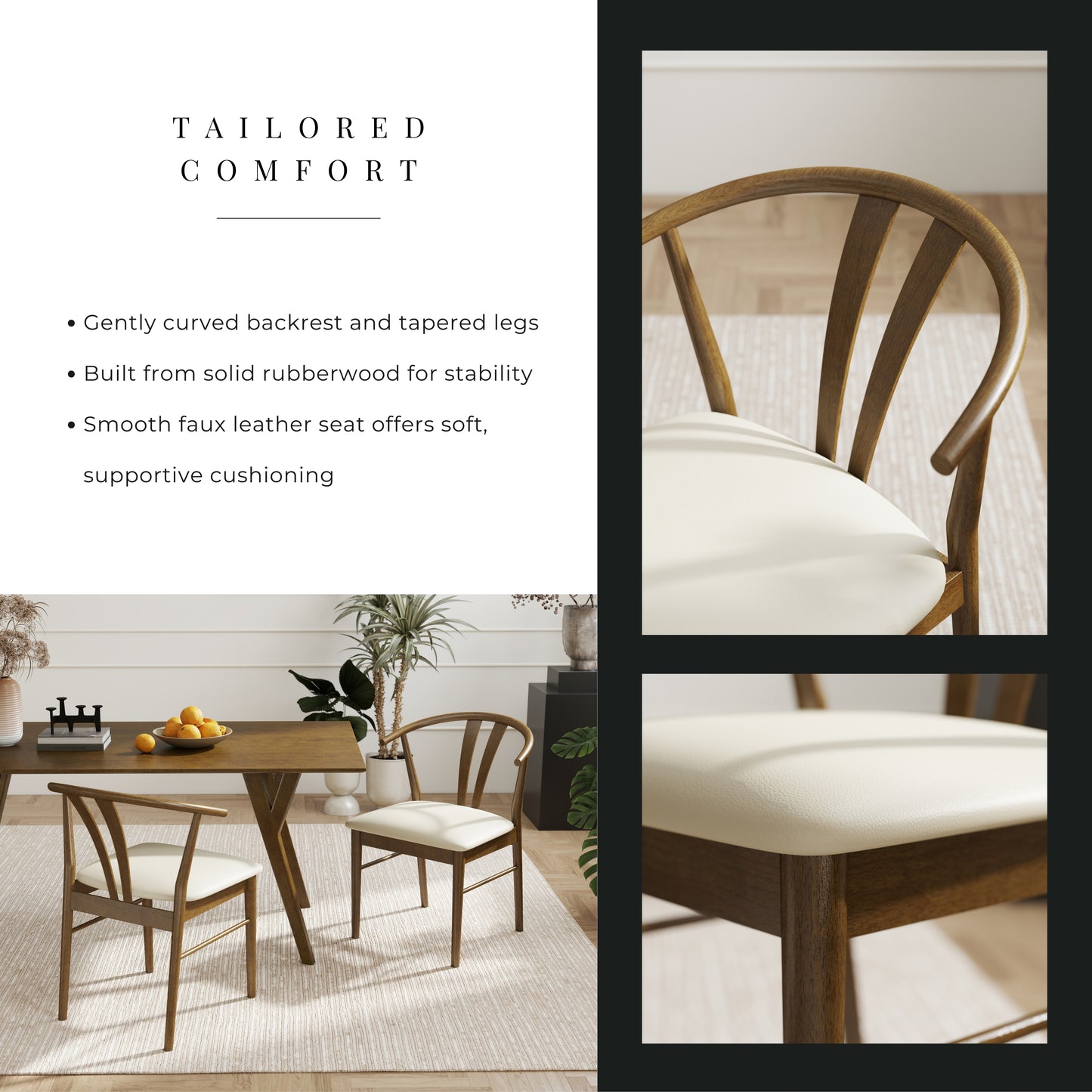 Roundhill Furniture Lavin Modern 5-Piece Dining Set, Walnut Finished Dining Table with 4 Wishbone Chairs