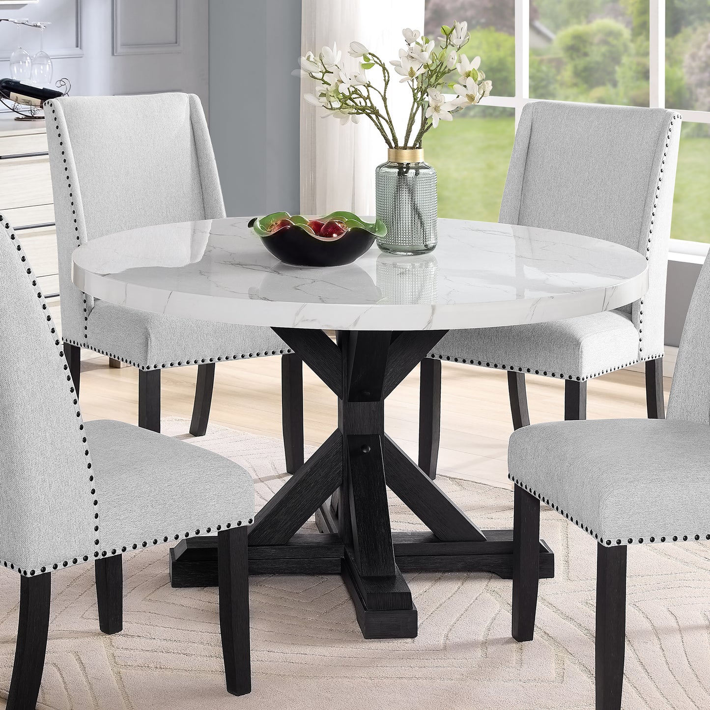 Roundhill Furniture Hirima Modern Elegance 54" Round Dining Table, Solid Acacia Wood Base