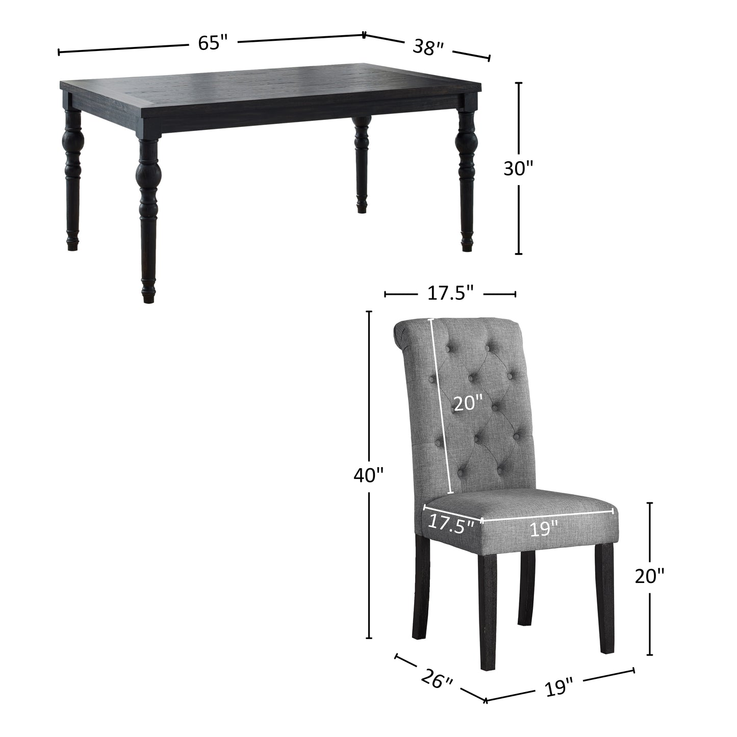 Leviton Urban Style Wood Dark Wash Turned-Leg Dining Set: Table and 4 Chairs, Gray