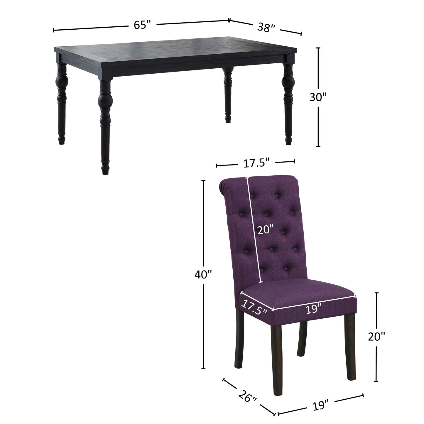 Roundhill Furniture Leviton Urban Style Dining Set: Table and 4 Chairs, Purple