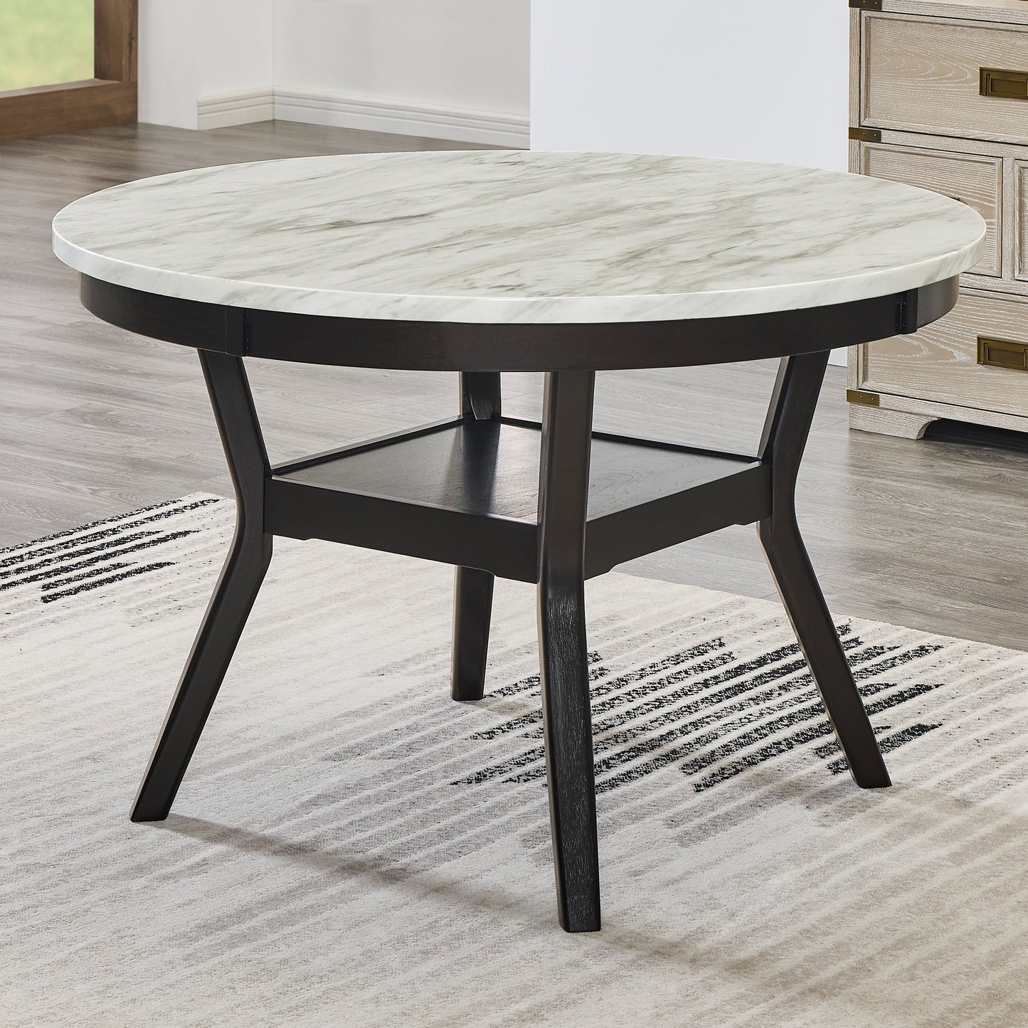 Roundhill Furniture 5-Piece Mella Dining Set - Round Faux Marble Table with 4 Velvet Parsons Chairs, Dark Espresso Finish
