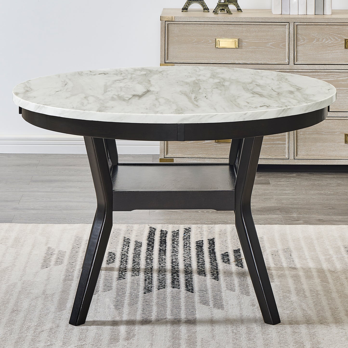 Roundhill Furniture 5-Piece Mella Dining Set - Round Faux Marble Table with 4 Velvet Parsons Chairs, Dark Espresso Finish