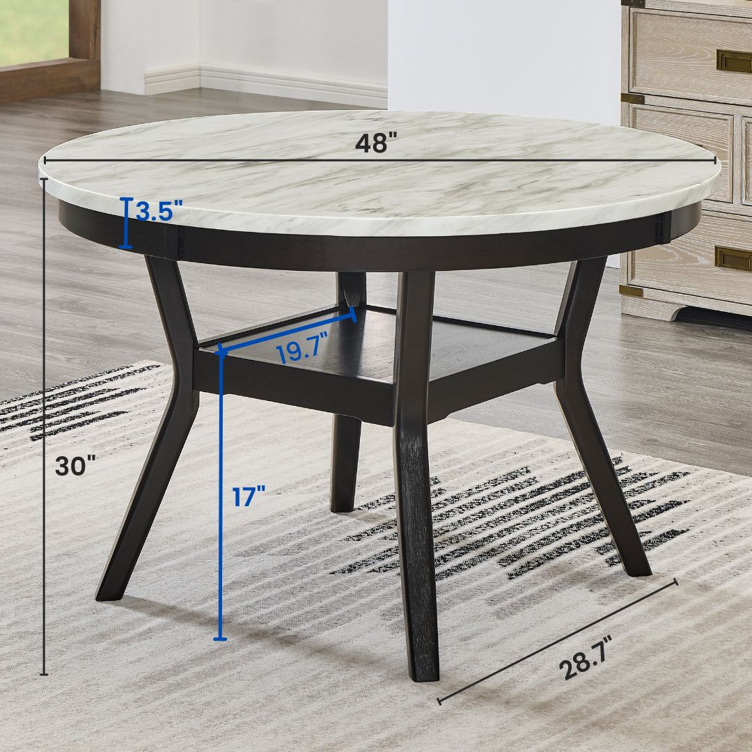 Roundhill Furniture 5-Piece Mella Dining Set - Round Faux Marble Table with 4 Velvet Parsons Chairs, Dark Espresso Finish