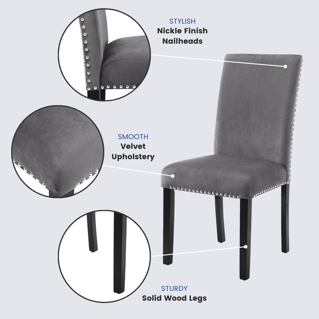 Roundhill Furniture 5-Piece Mella Dining Set - Round Faux Marble Table with 4 Velvet Parsons Chairs, Dark Espresso Finish