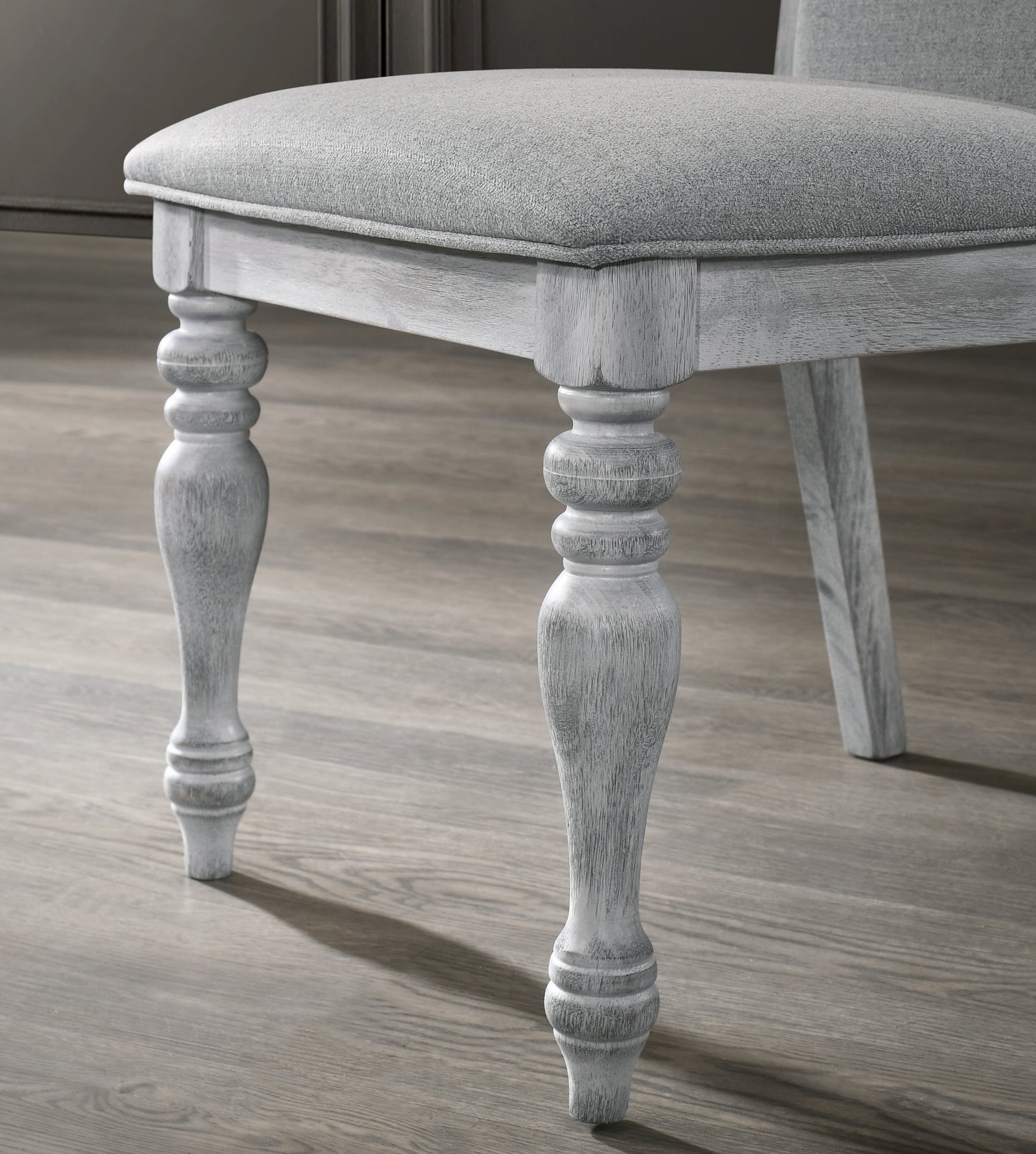 Roundhill Furniture Iris 5-Piece Dining Set, Round Pedestal Table with 4 Chairs, Weathered White and Gray
