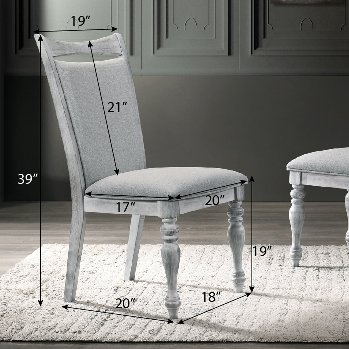Roundhill Furniture Iris 5-Piece Dining Set, Round Pedestal Table with 4 Chairs, Weathered White and Gray