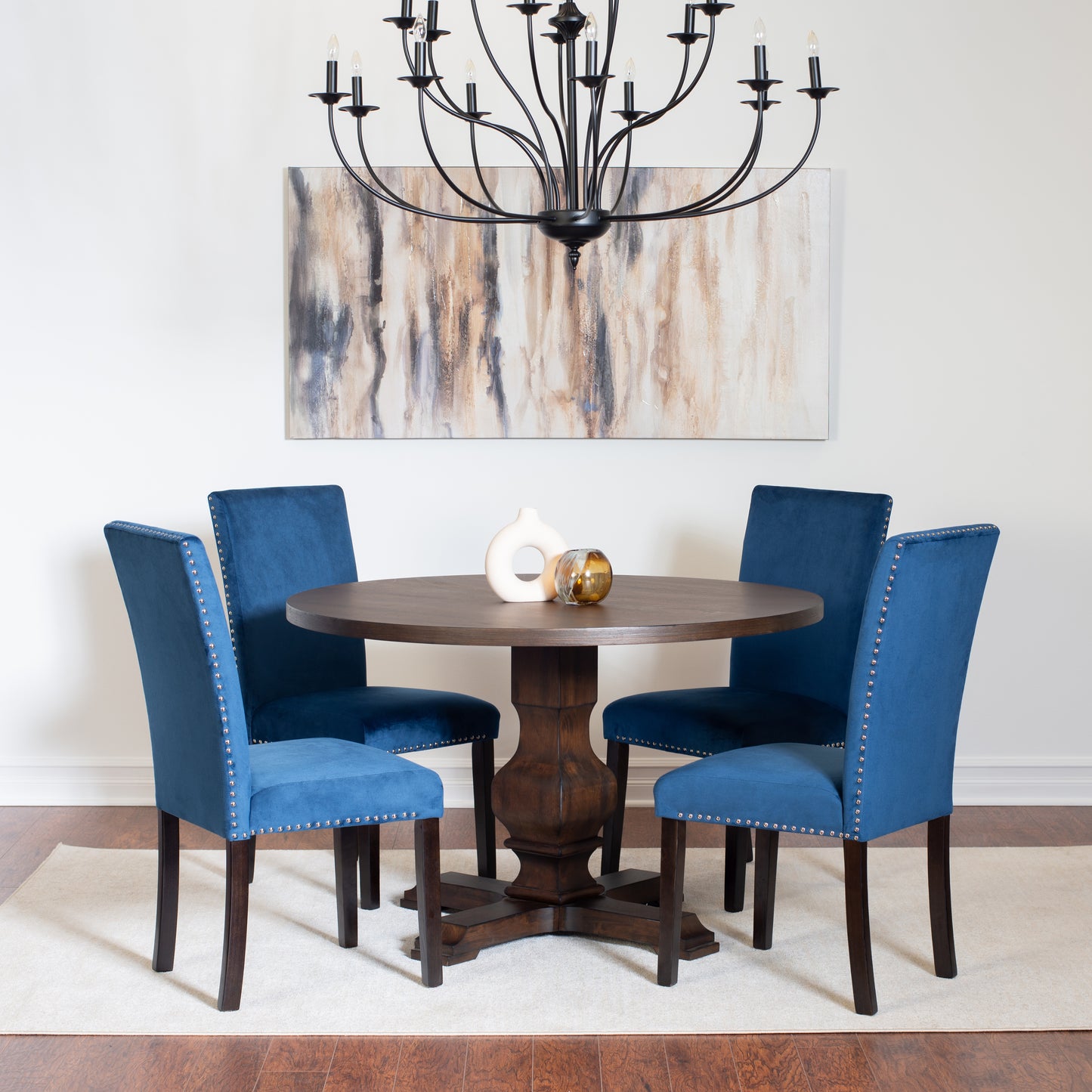 Fordsville 5-piece Dining Set, Pedestal Round Table with 4 Stylish Chairs