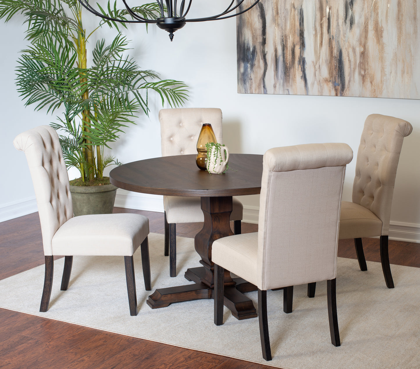 Kerbau 5-piece Dining Set, Pedestal Round Table with 4 Stylish Chairs