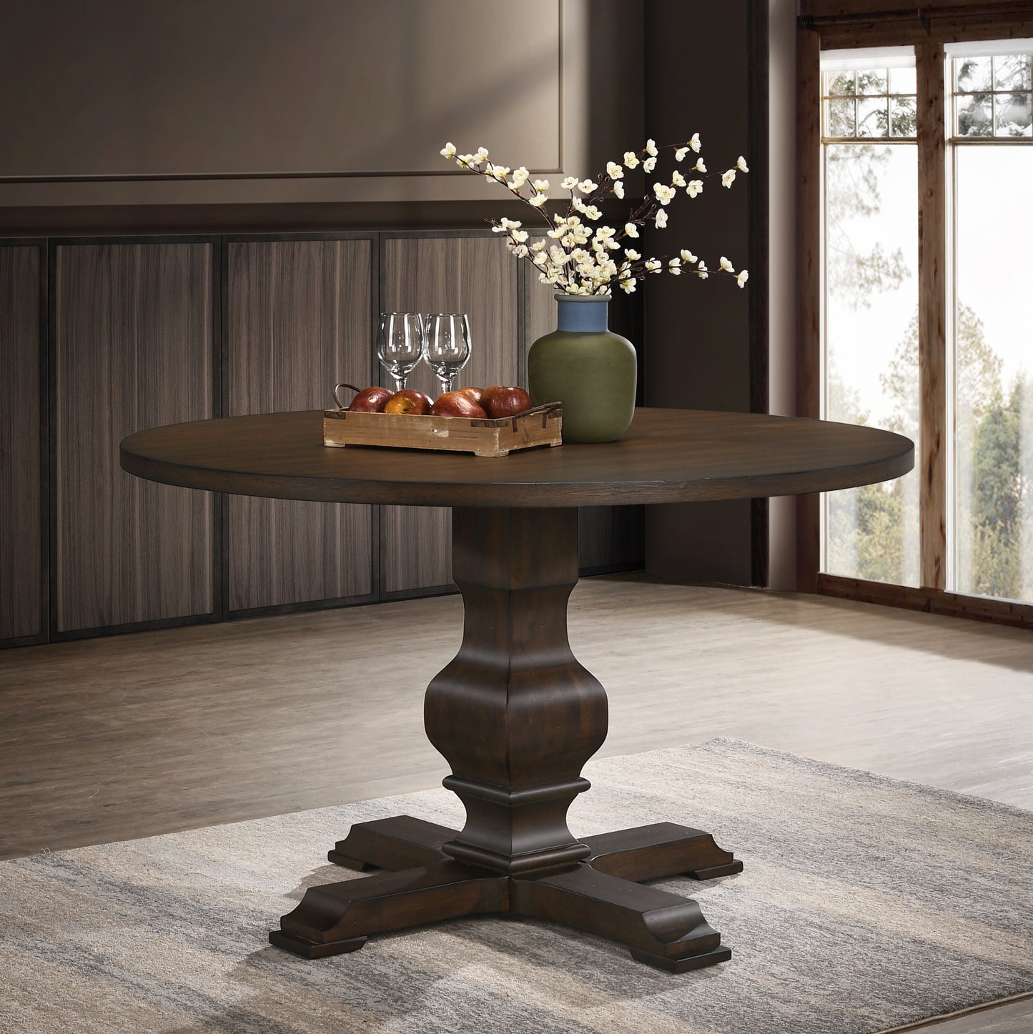 Roundhill Furniture Havre Wood Pedestal Round Dining Table