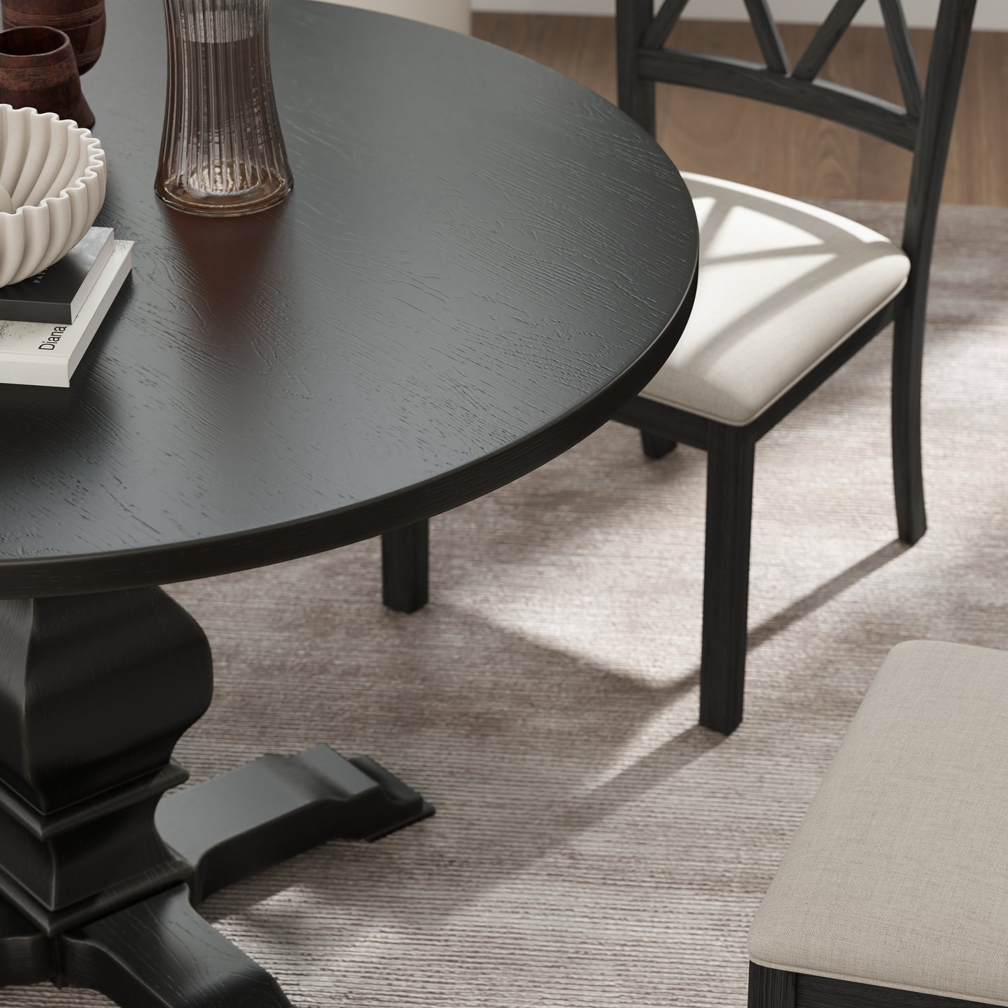 Havre 5-Piece Dining Set, Pedestal Round Table with 4 Stylish Chairs