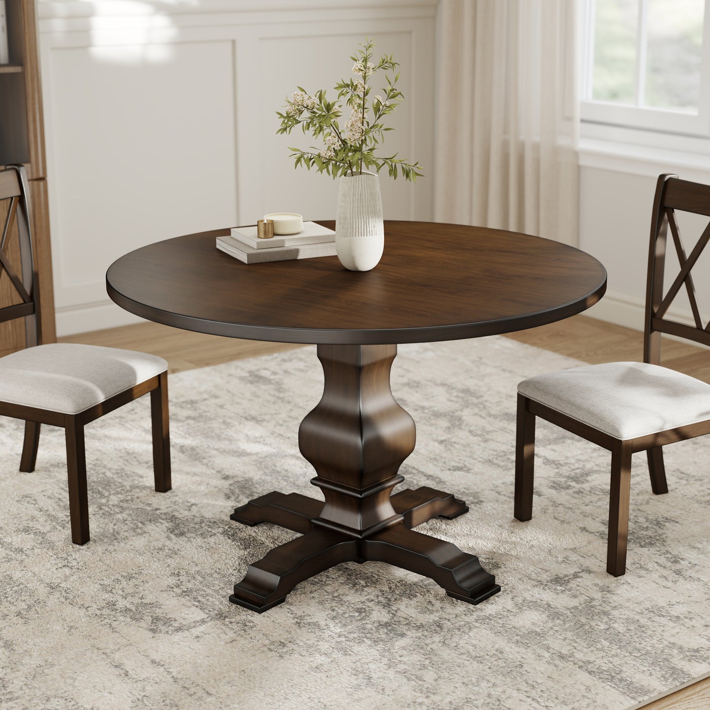 Havre 5-Piece Dining Set, Pedestal Round Table with 4 Stylish Chairs