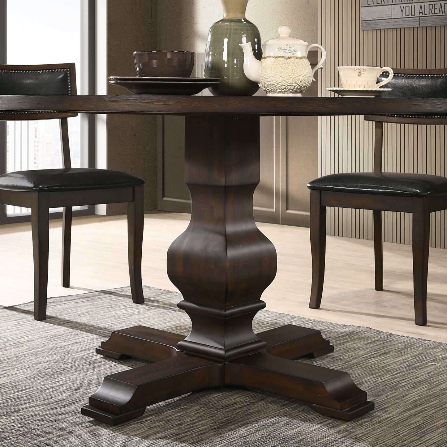 Roundhill Furniture Havre Wood Pedestal Round Dining Table