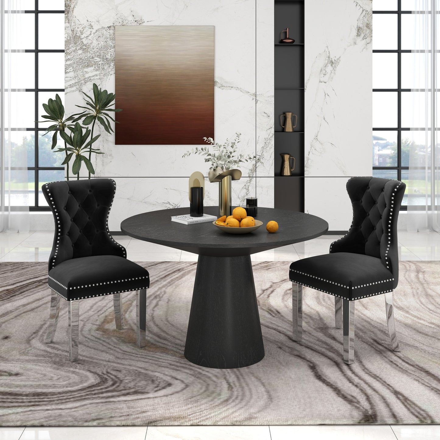 Vogel Round Dining Collection, Pedestal Dining Table with Matching Chairs Set