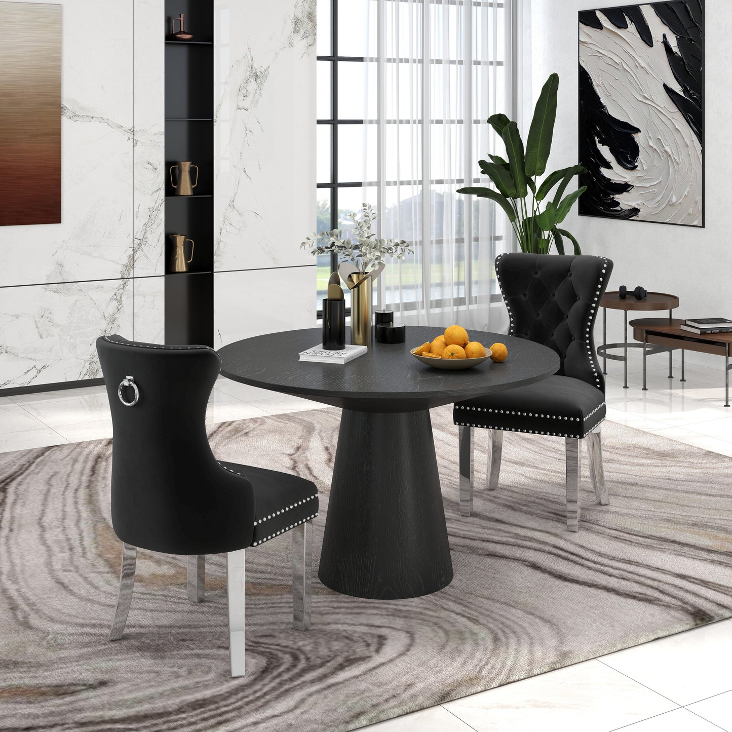 Vogel Round Dining Collection, Pedestal Dining Table with Matching Chairs Set