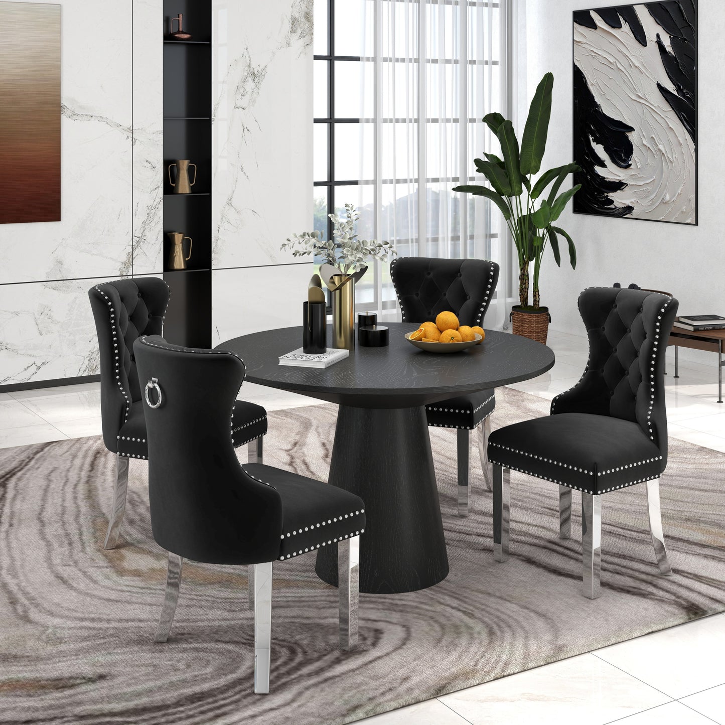 Vogel Round Dining Collection, Pedestal Dining Table with Matching Chairs Set