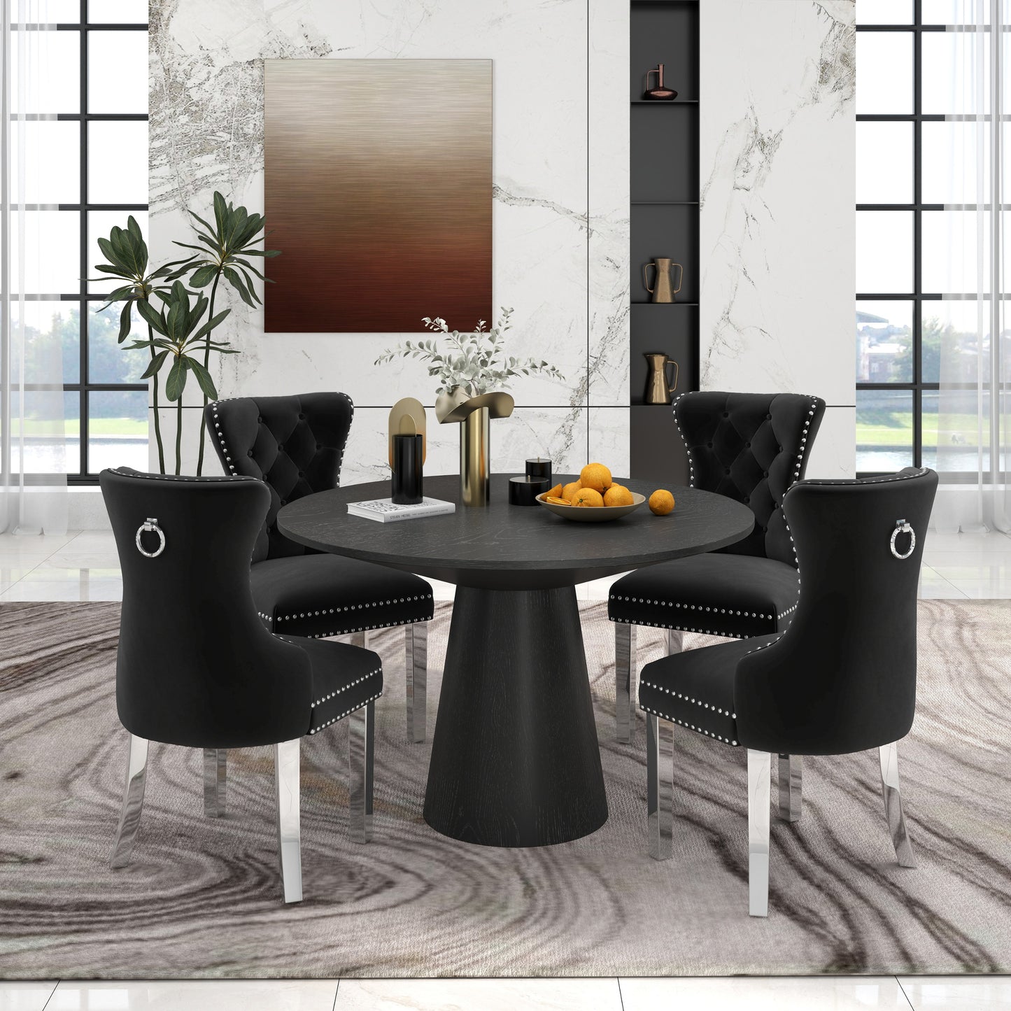 Vogel Round Dining Collection, Pedestal Dining Table with Matching Chairs Set