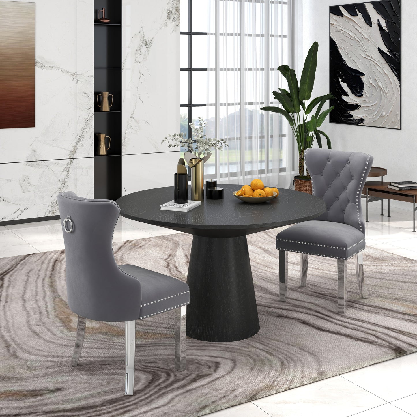 Vogel Round Dining Collection, Pedestal Dining Table with Matching Chairs Set