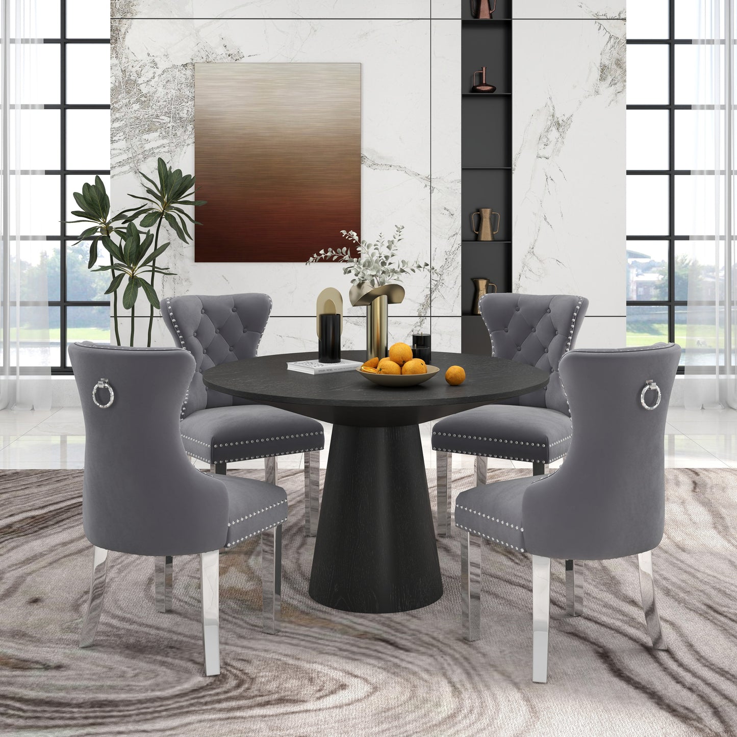 Vogel Round Dining Collection, Pedestal Dining Table with Matching Chairs Set