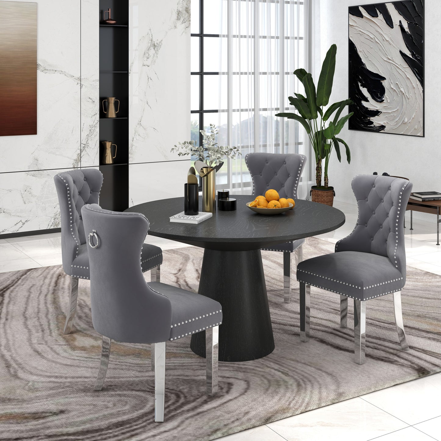 Vogel Round Dining Collection, Pedestal Dining Table with Matching Chairs Set