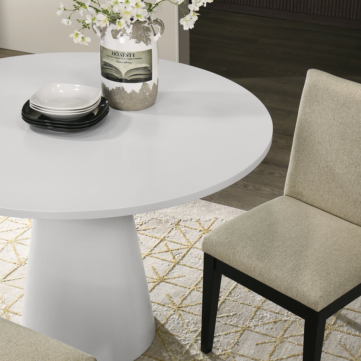 Rocco Contemporary 5-Piece Dining Set, Round Pedestal Table with 4 Chairs
