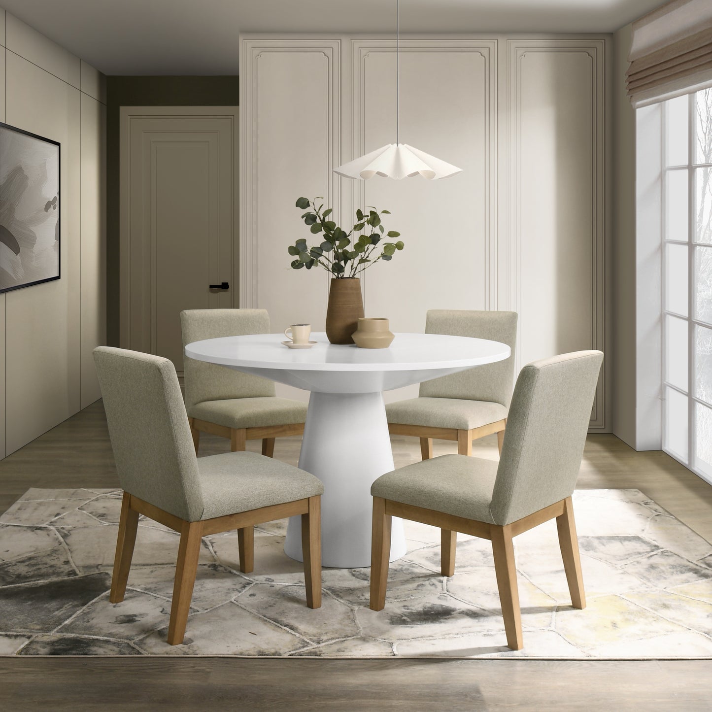 Rocco Contemporary 5-Piece Dining Set, Round Pedestal Table with 4 Chairs