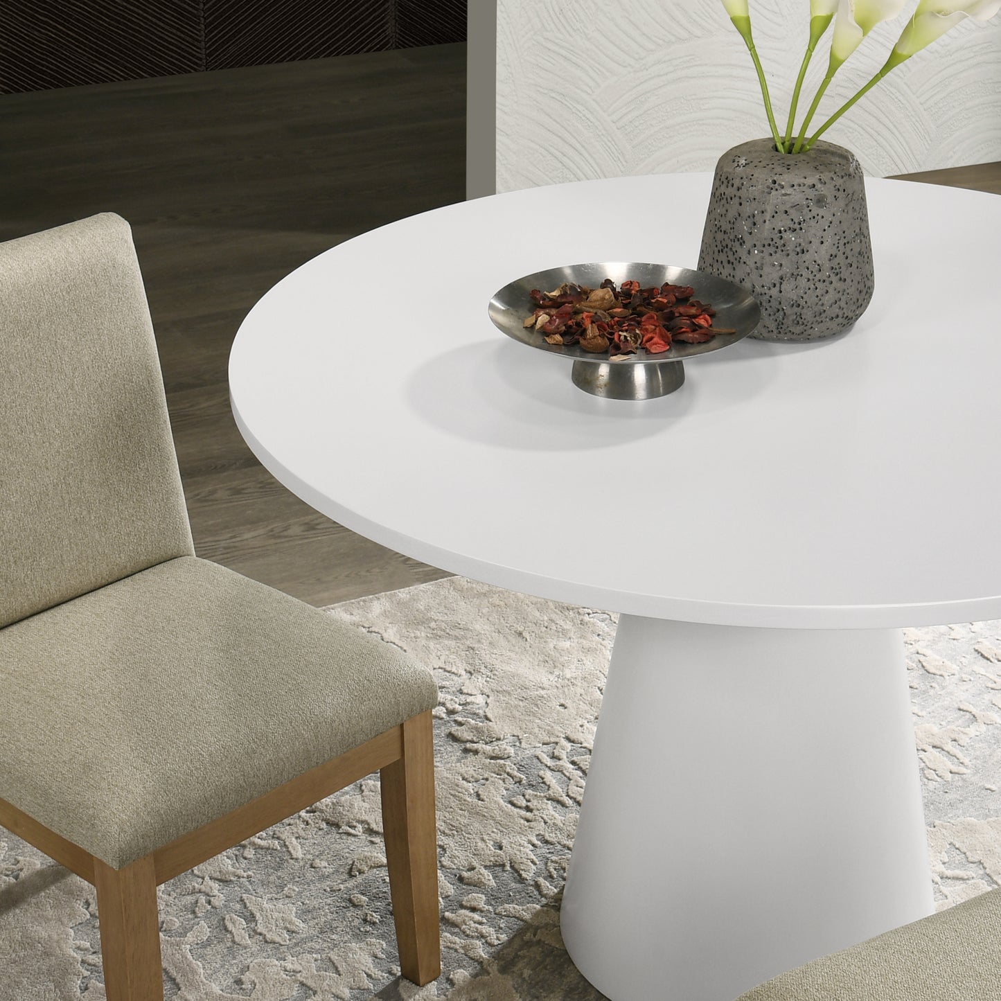 Rocco Contemporary 5-Piece Dining Set, Round Pedestal Table with 4 Chairs
