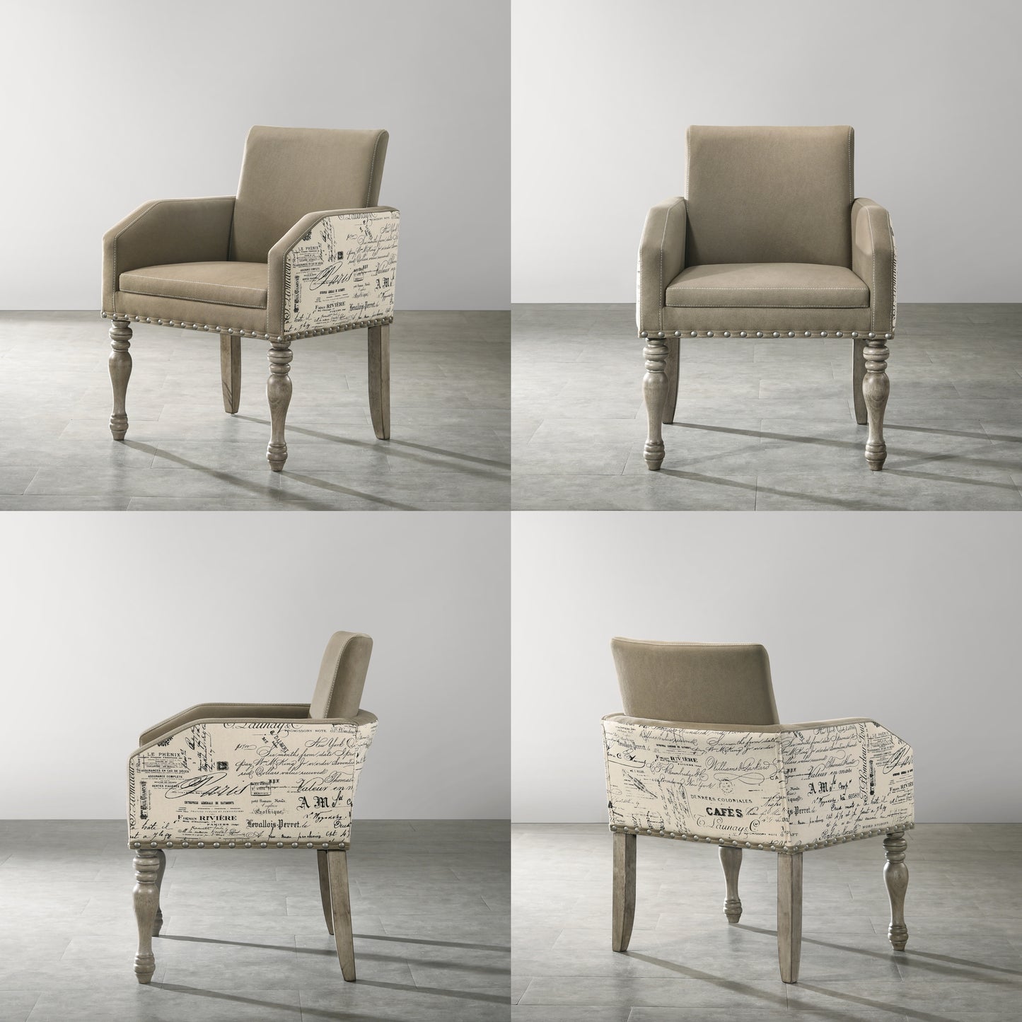 Roundhill Furniture Birmingham Nailhead 8-Piece Table with Nailhead Bench and Armchair Dining Set, Driftwood