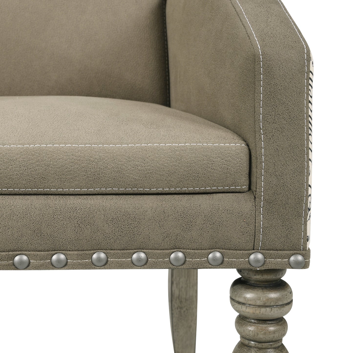 Roundhill Furniture Birmingham Nailhead 8-Piece Table with Nailhead Bench and Armchair Dining Set, Driftwood