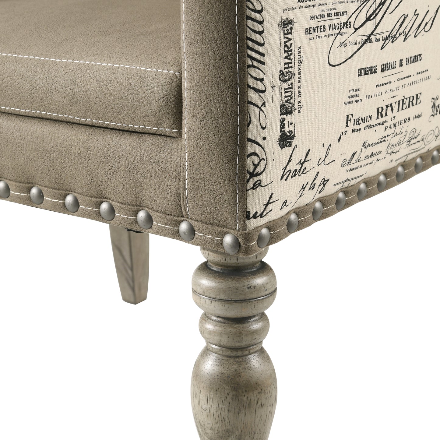 Roundhill Furniture Birmingham Nailhead 8-Piece Table with Nailhead Bench and Armchair Dining Set, Driftwood