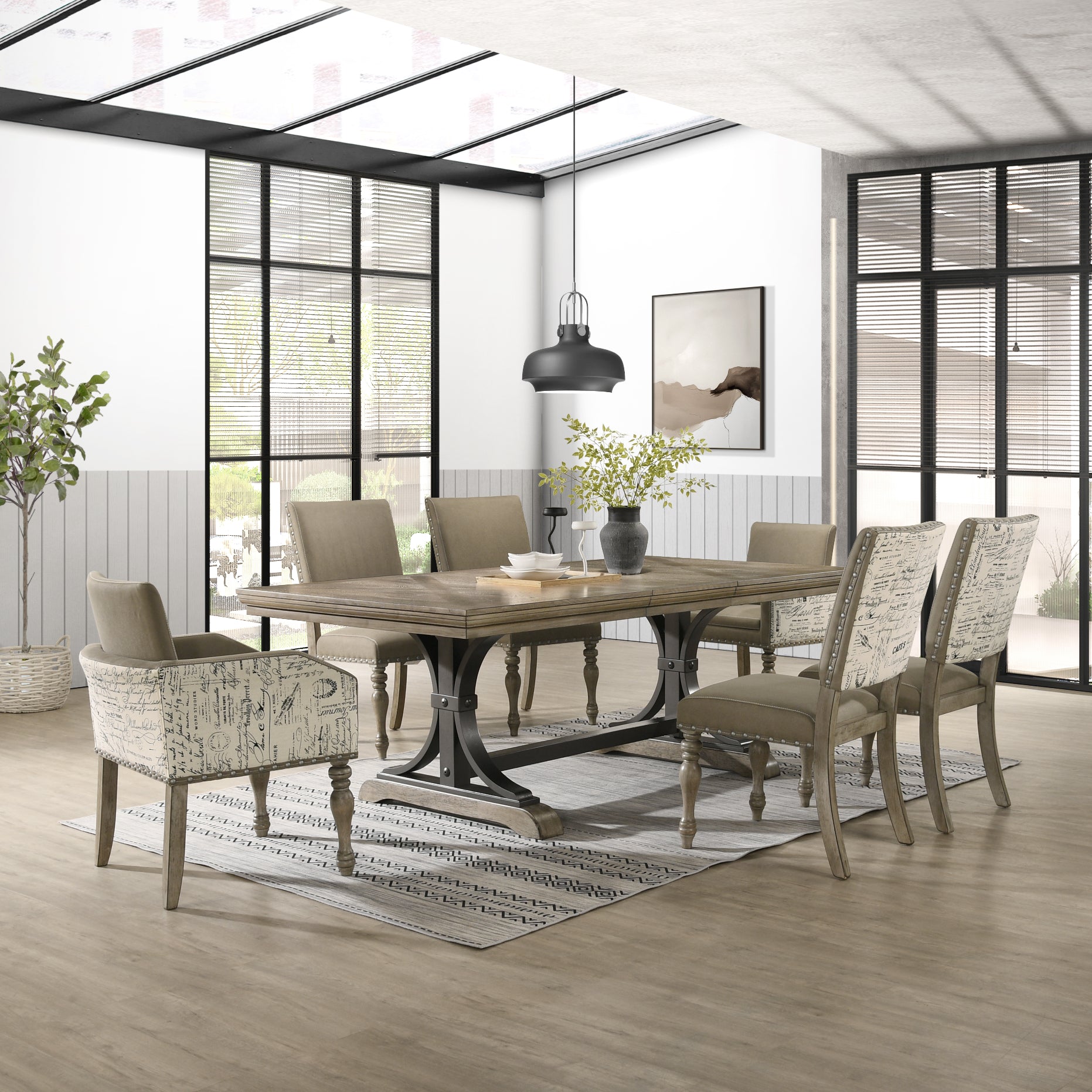 Roundhill Furniture Birmingham 7-Piece Dining Set, Extendable Table wi
