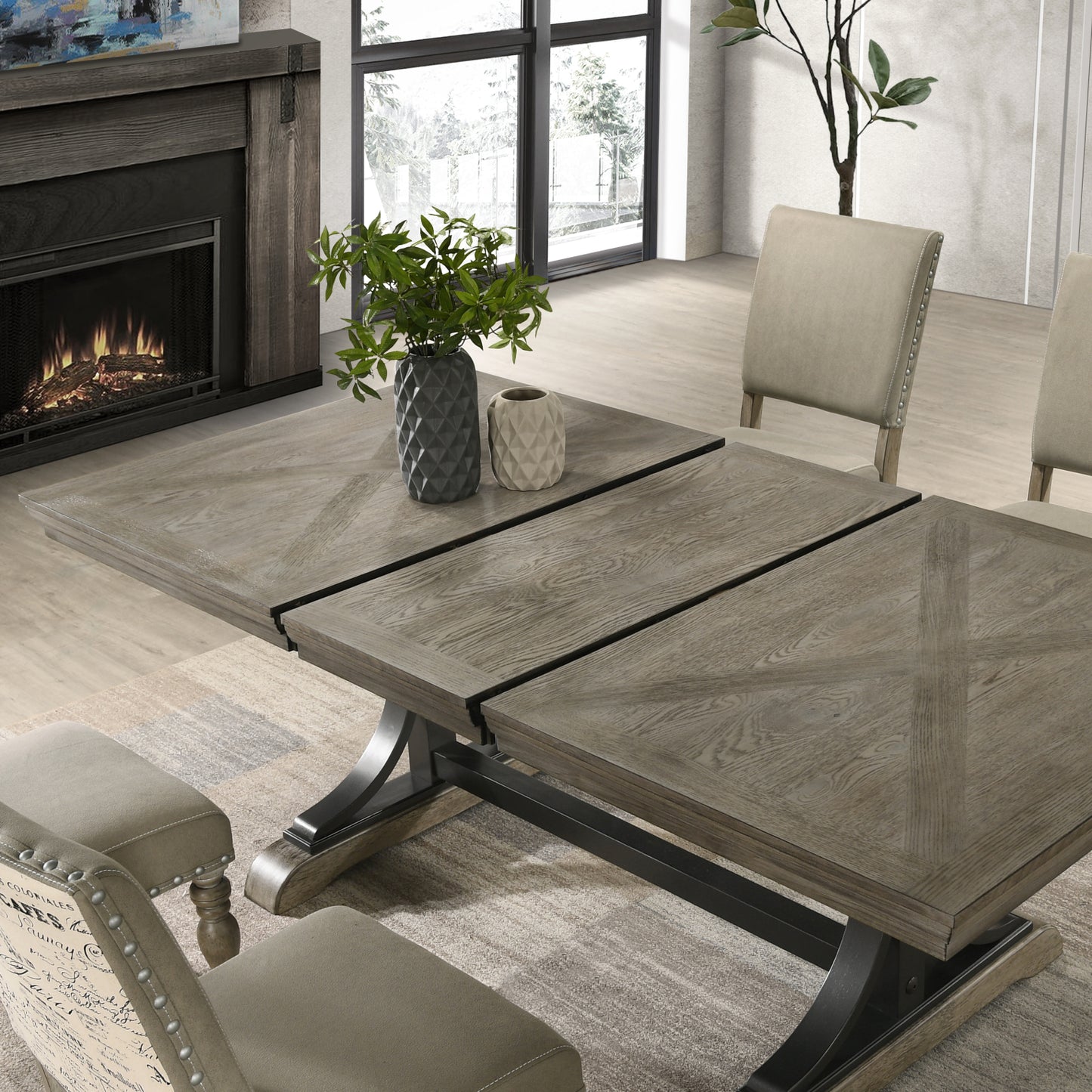 Roundhill Furniture Birmingham 7-piece Driftwood Finish Table with Nailhead Chairs Dining Set