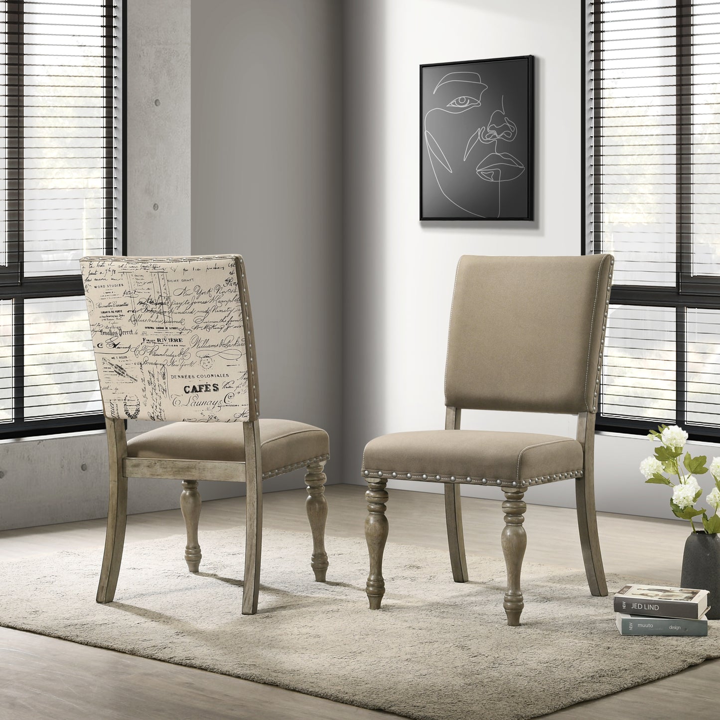 Roundhill Furniture Birmingham 9-piece Dining Set, Extendable Table with Nailhead Chairs, Driftwood Finish