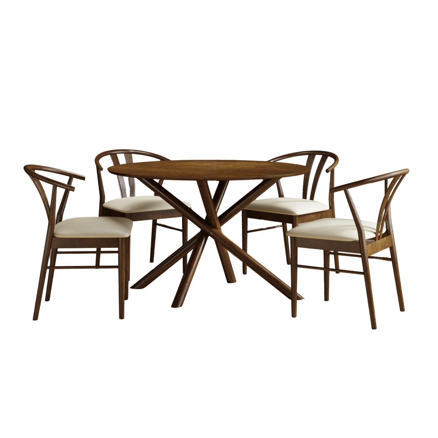Roundhill Furniture Arnott 5-Piece Dining Set, Round Dining Table with 4 Stylish Chairs, Walnut Finish
