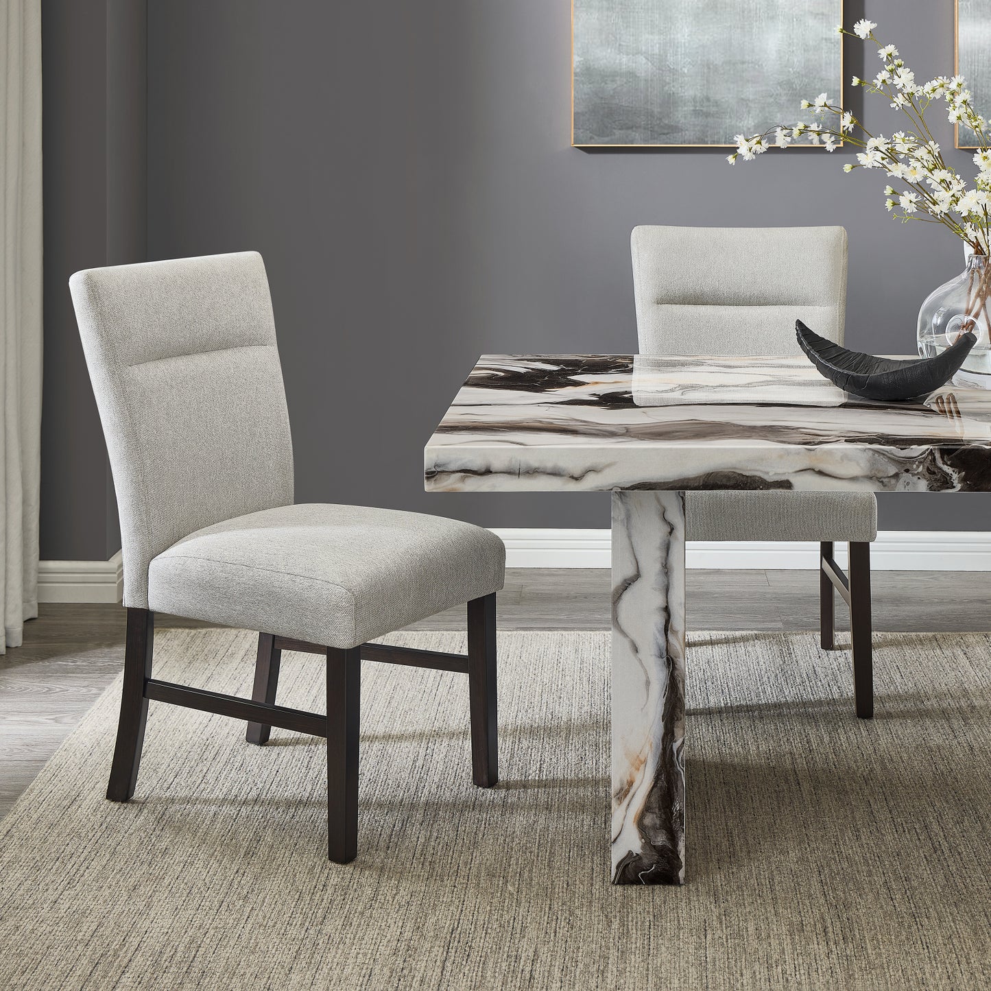 Roundhill Furniture Cavira Modern Faux Marble Dining Table with 4 Chairs and Bench