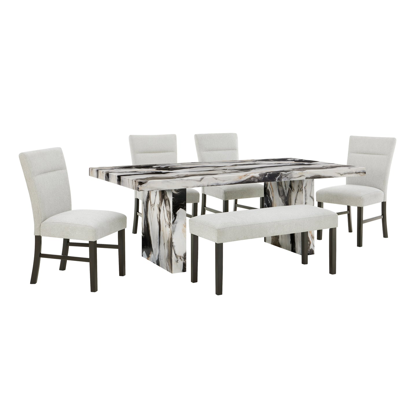 Roundhill Furniture Cavira Modern Faux Marble Dining Table with 4 Chairs and Bench