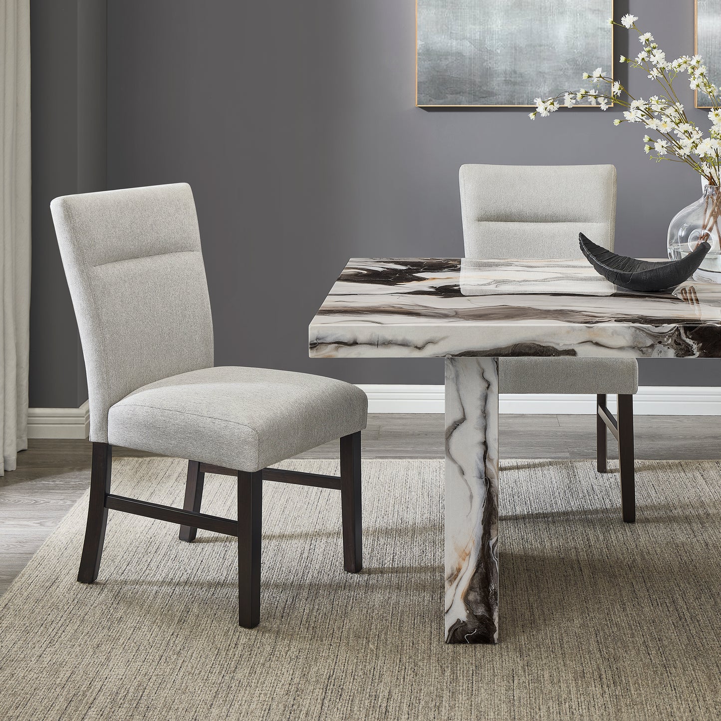 Roundhill Furniture Cavira Modern Faux Marble Dining Table with 4 Chairs