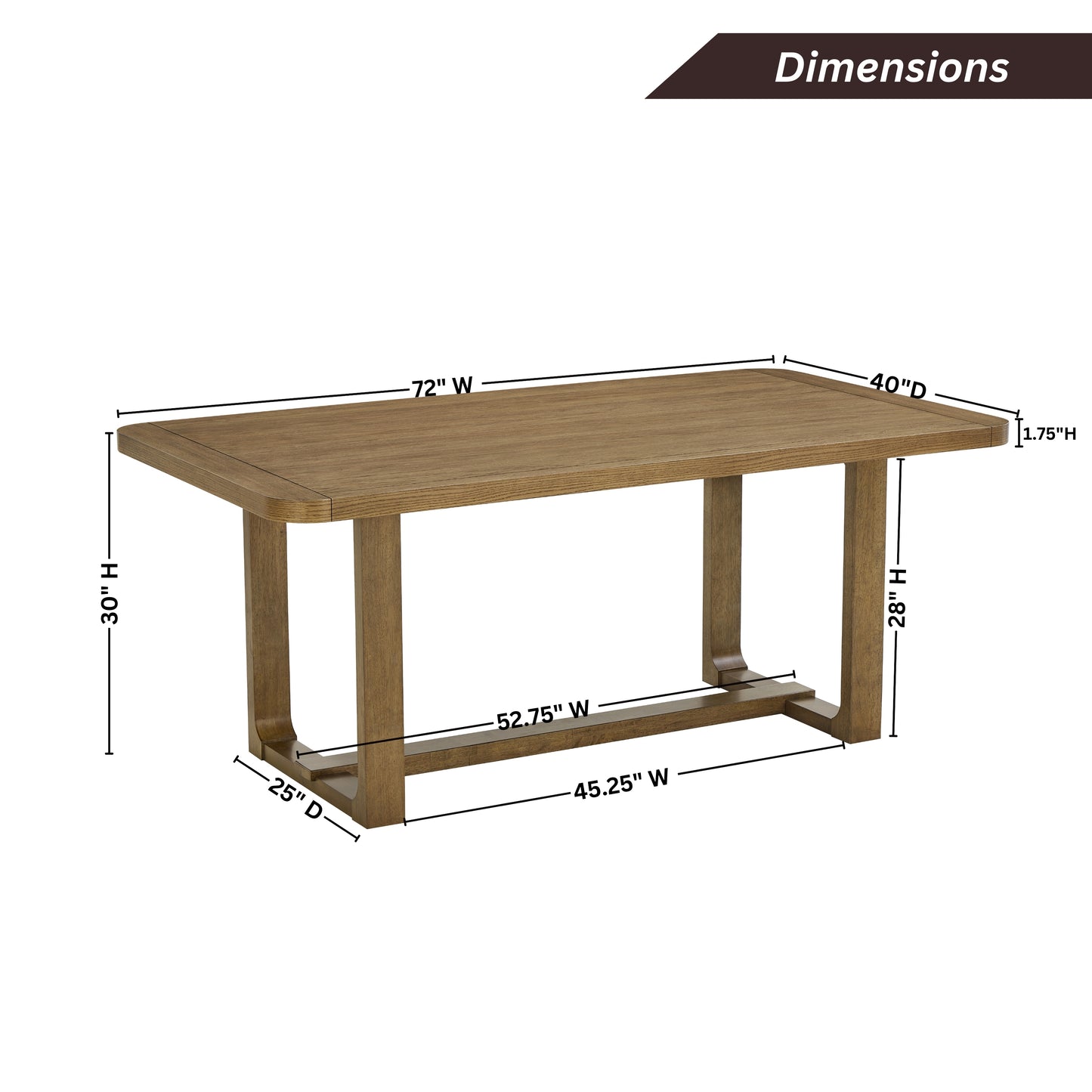 Roundhill Furniture Parker Dining Table, Trestle Base, Light Oak