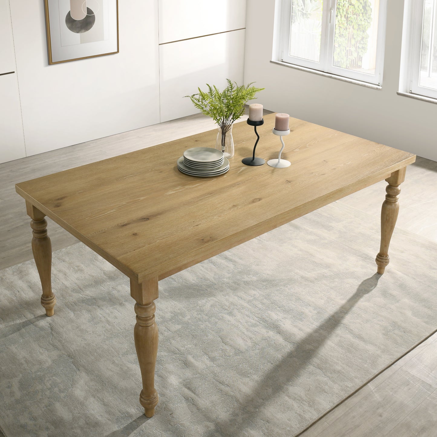Roundhill Furniture Verta 6-Piece Dining Table with 4 Cross Back Dining Chairs and Bench, Light Oak Finish