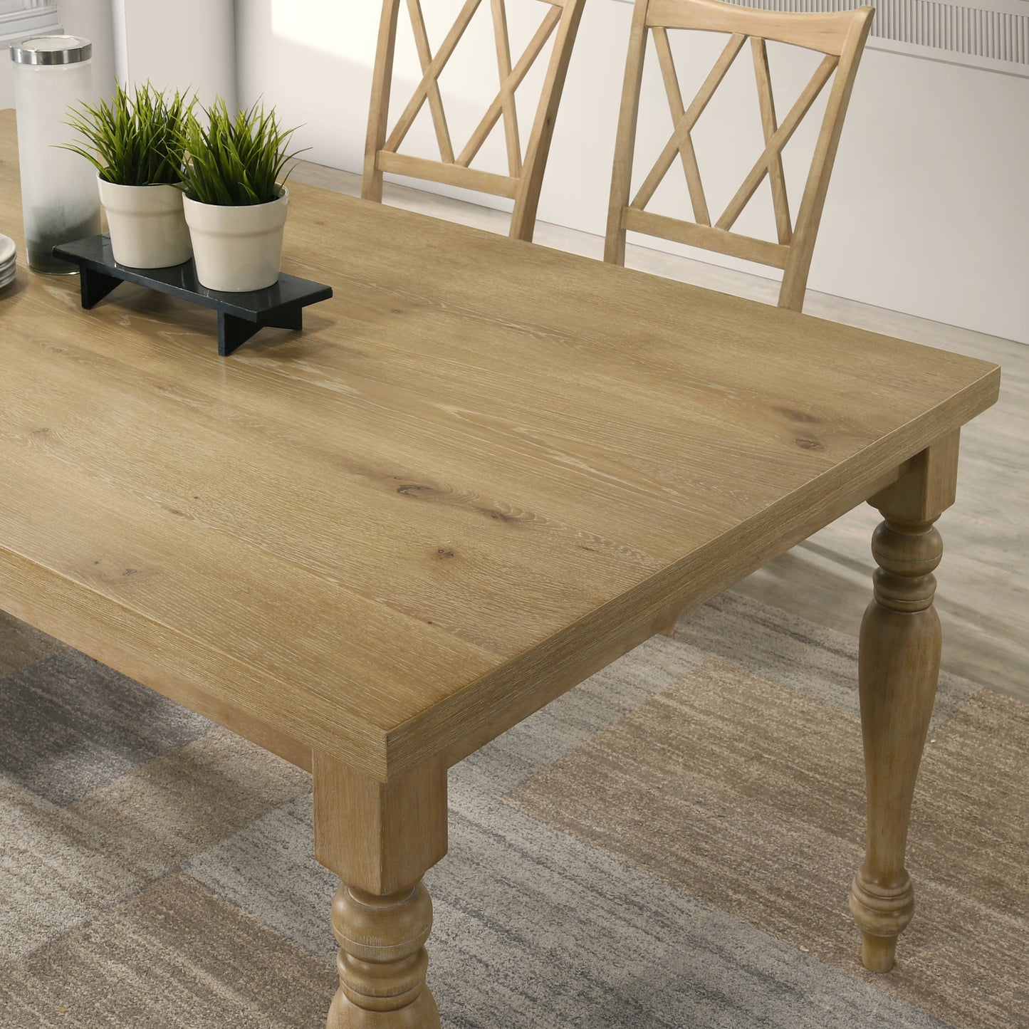 Roundhill Furniture Verta 6-Piece Dining Table with 4 Cross Back Dining Chairs and Bench, Light Oak Finish