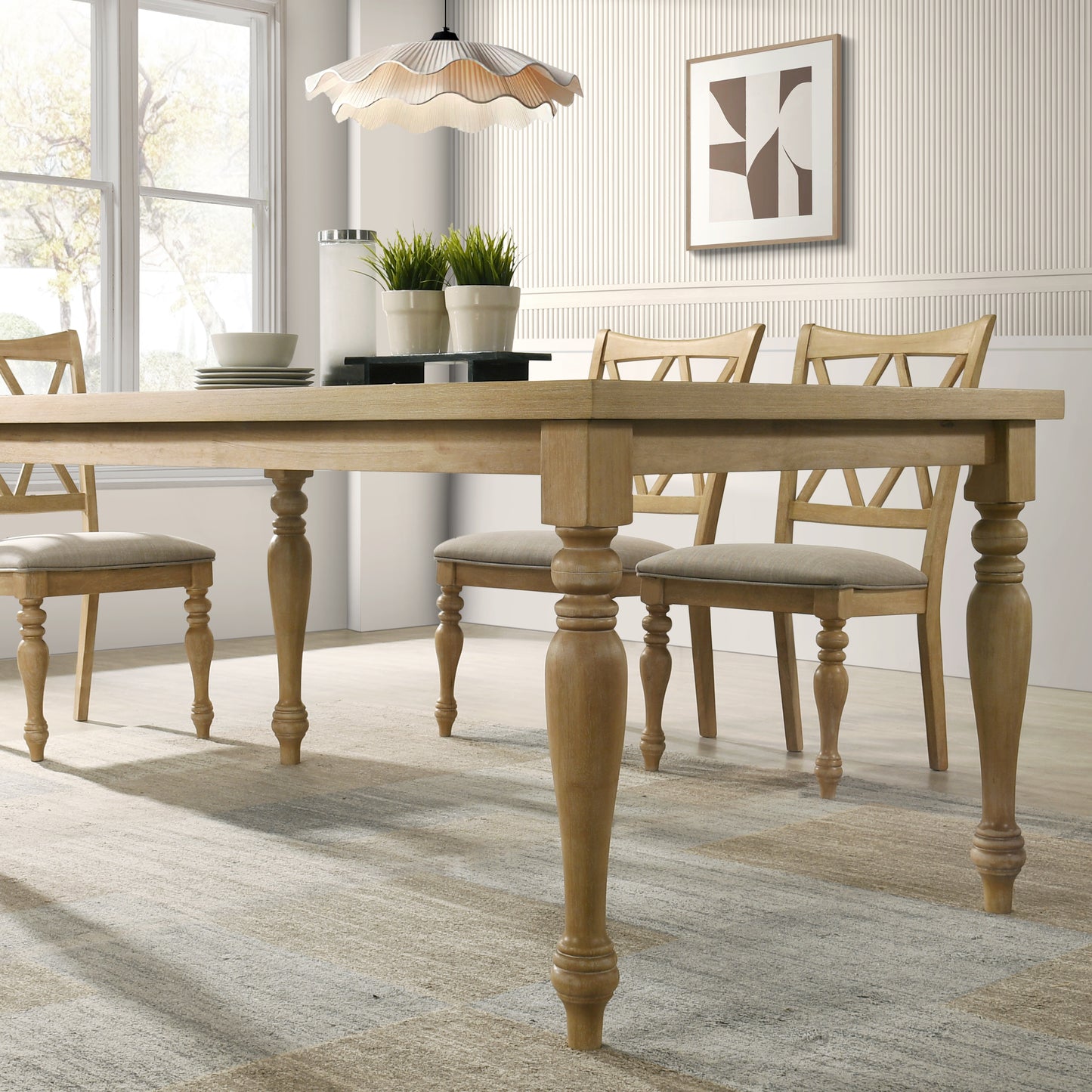 Roundhill Furniture Verta 5-Piece Dining Set, Dining Table with 4 Cross Back Dining Chairs, Light Oak Finish