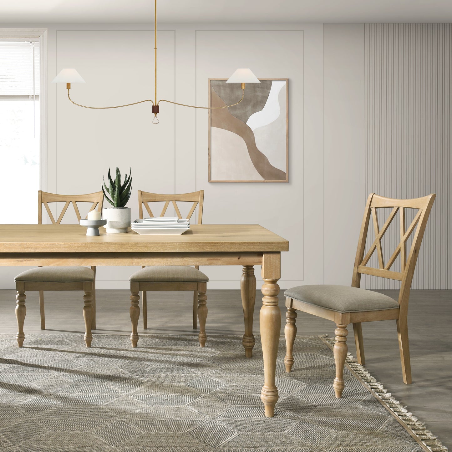 Roundhill Furniture Verta 5-Piece Dining Set, Dining Table with 4 Cross Back Dining Chairs, Light Oak Finish
