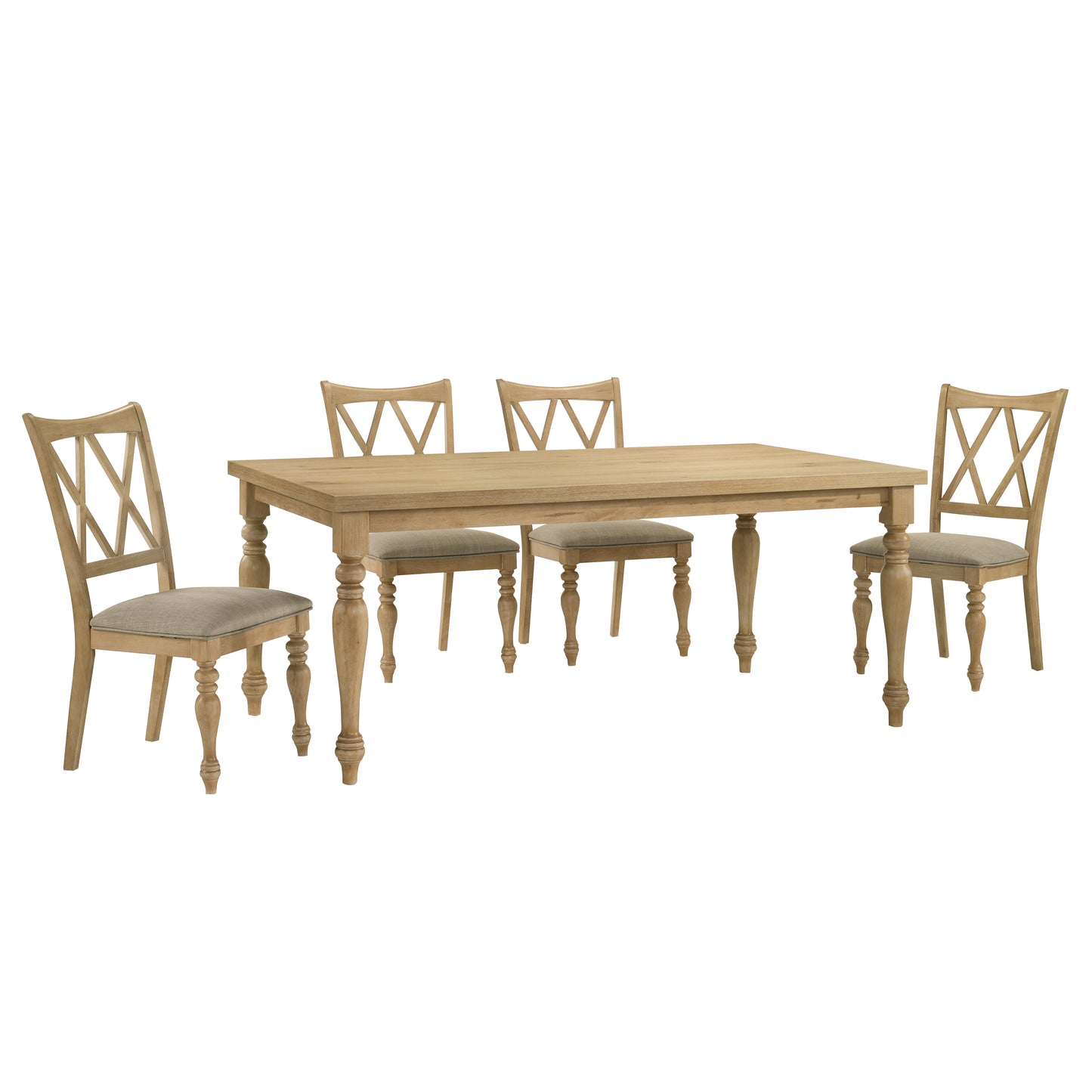 Roundhill Furniture Verta 5-Piece Dining Set, Dining Table with 4 Cross Back Dining Chairs, Light Oak Finish
